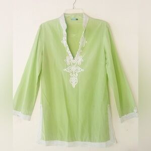 J. McLaughlin Green Silk Embroidered Trimmed Nehru Collar Shift Dress